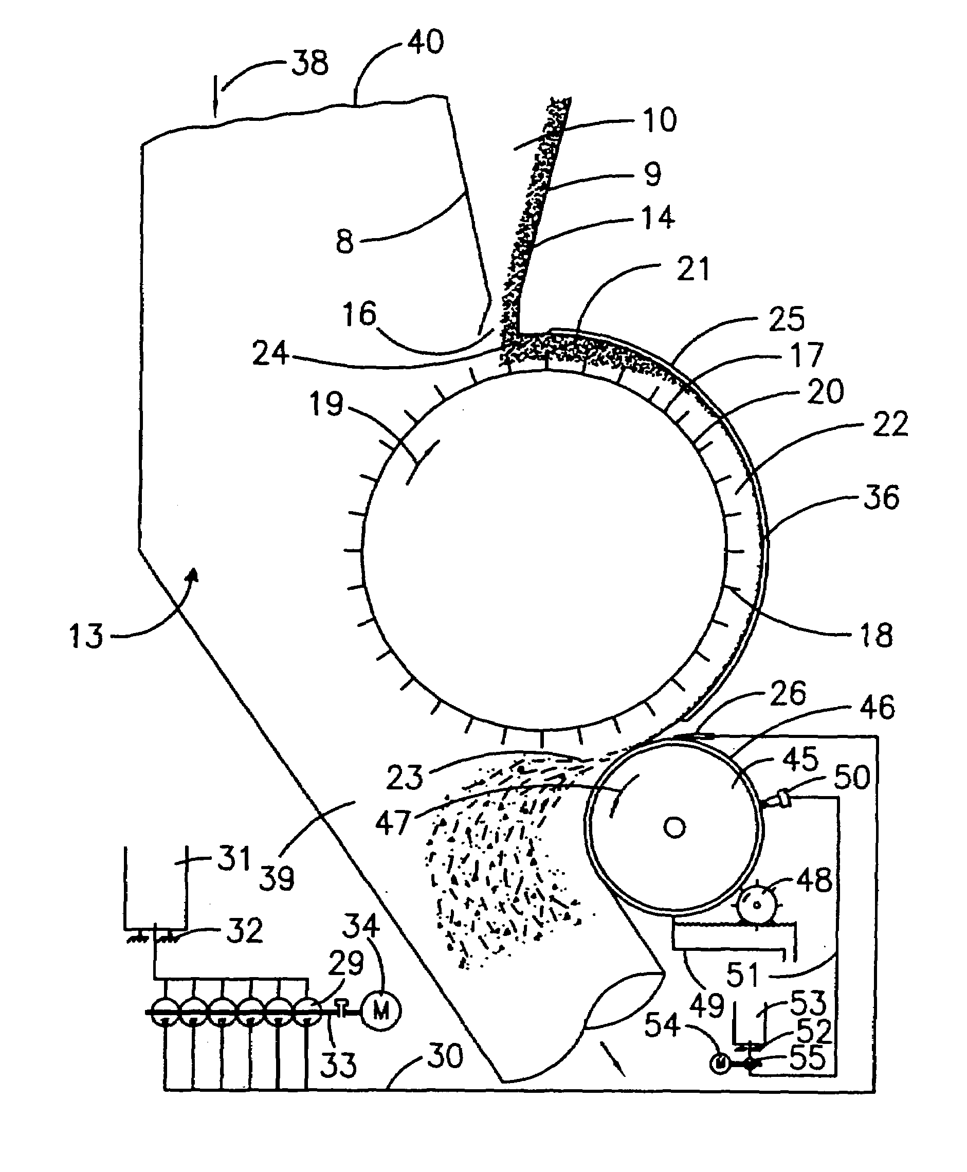 Process and device for gluing dried fibers designated for the production of fiberboards