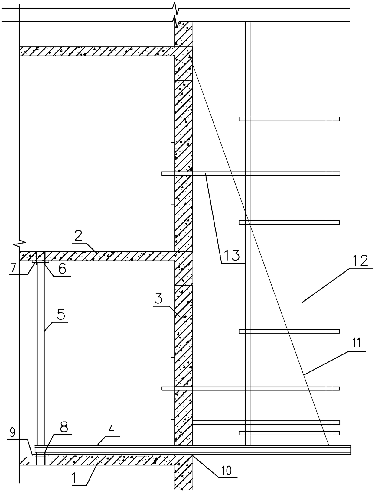 Rear H-shaped steel cantilever scaffold and construction method thereof