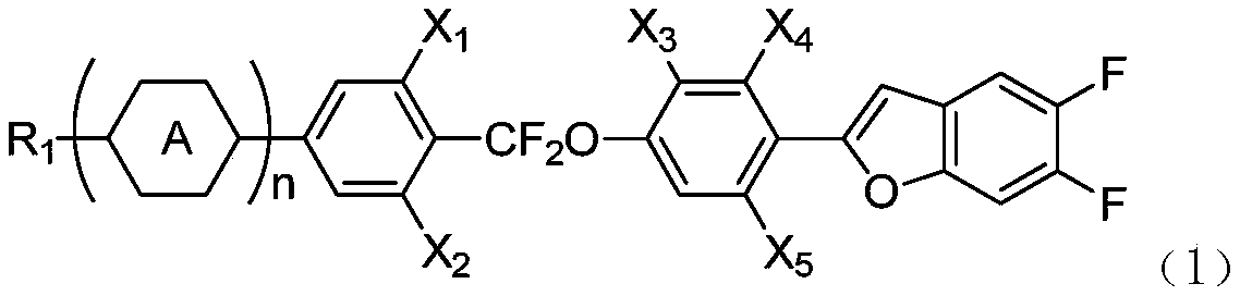 Benzofuran liquid crystal compound having difluoromethyl ether bridge, and composition thereof