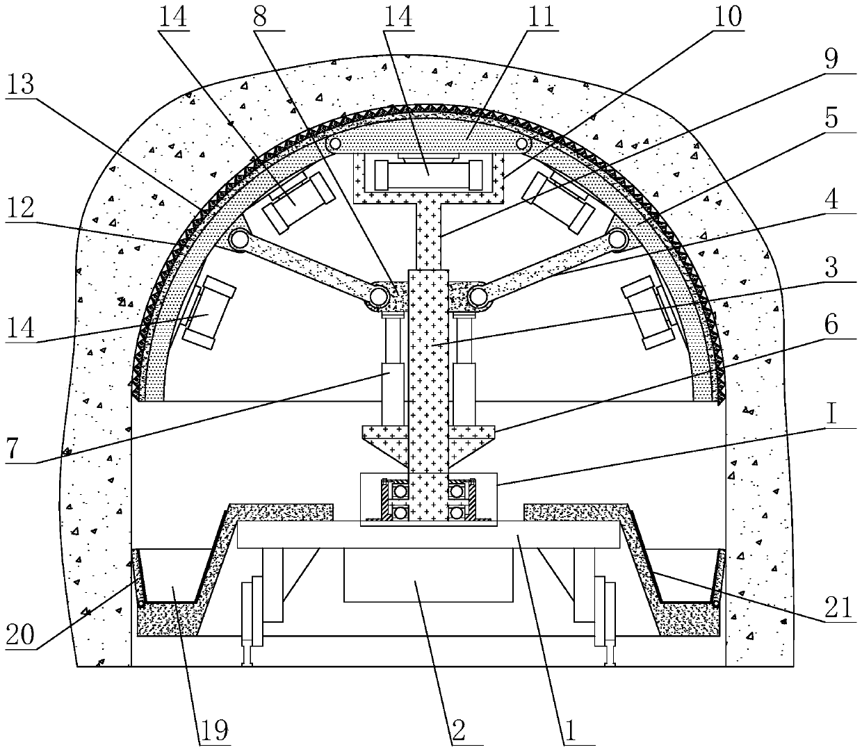 Tunnel wall arc roof digging and leveling machine