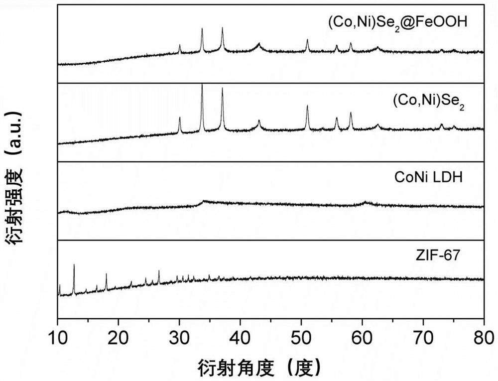 Preparation method of dodecahedral hollow cobalt-nickel selenide/iron oxyhydroxide composite catalyst
