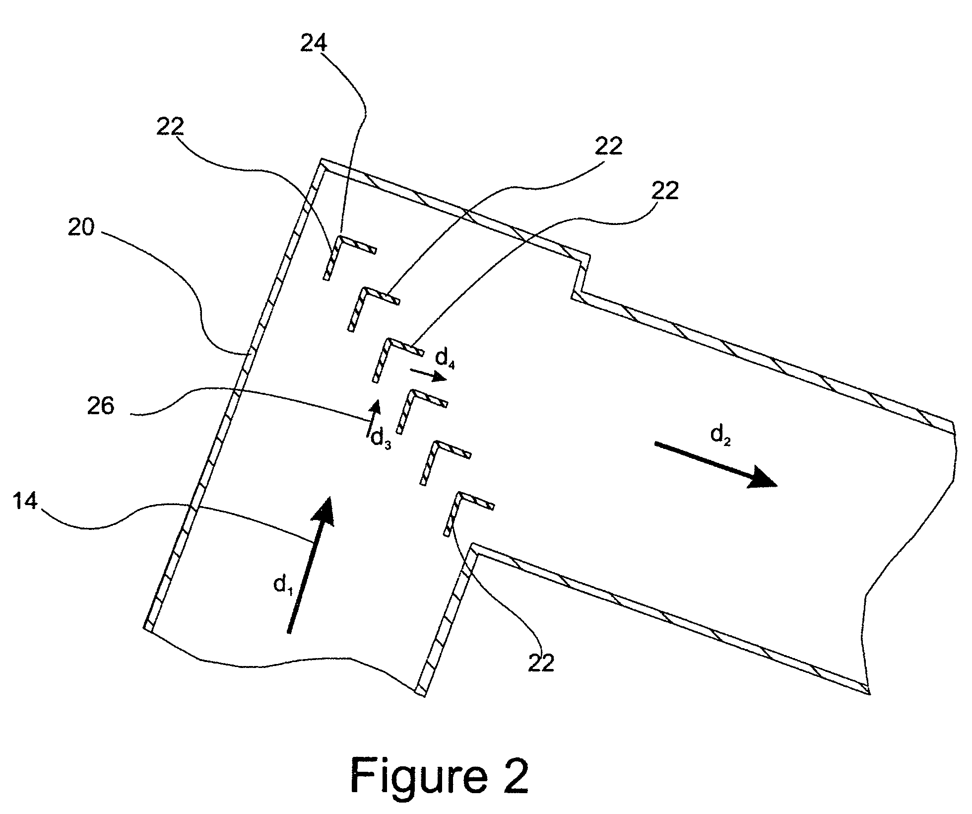 Gas-liquid separator utilizing turning vanes to capture liquid droplets as well as redirect the gas flow around a bend
