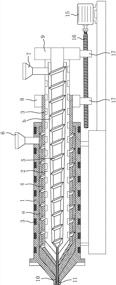 Twin-screw extrusion production equipment for stuffing-containing noodles