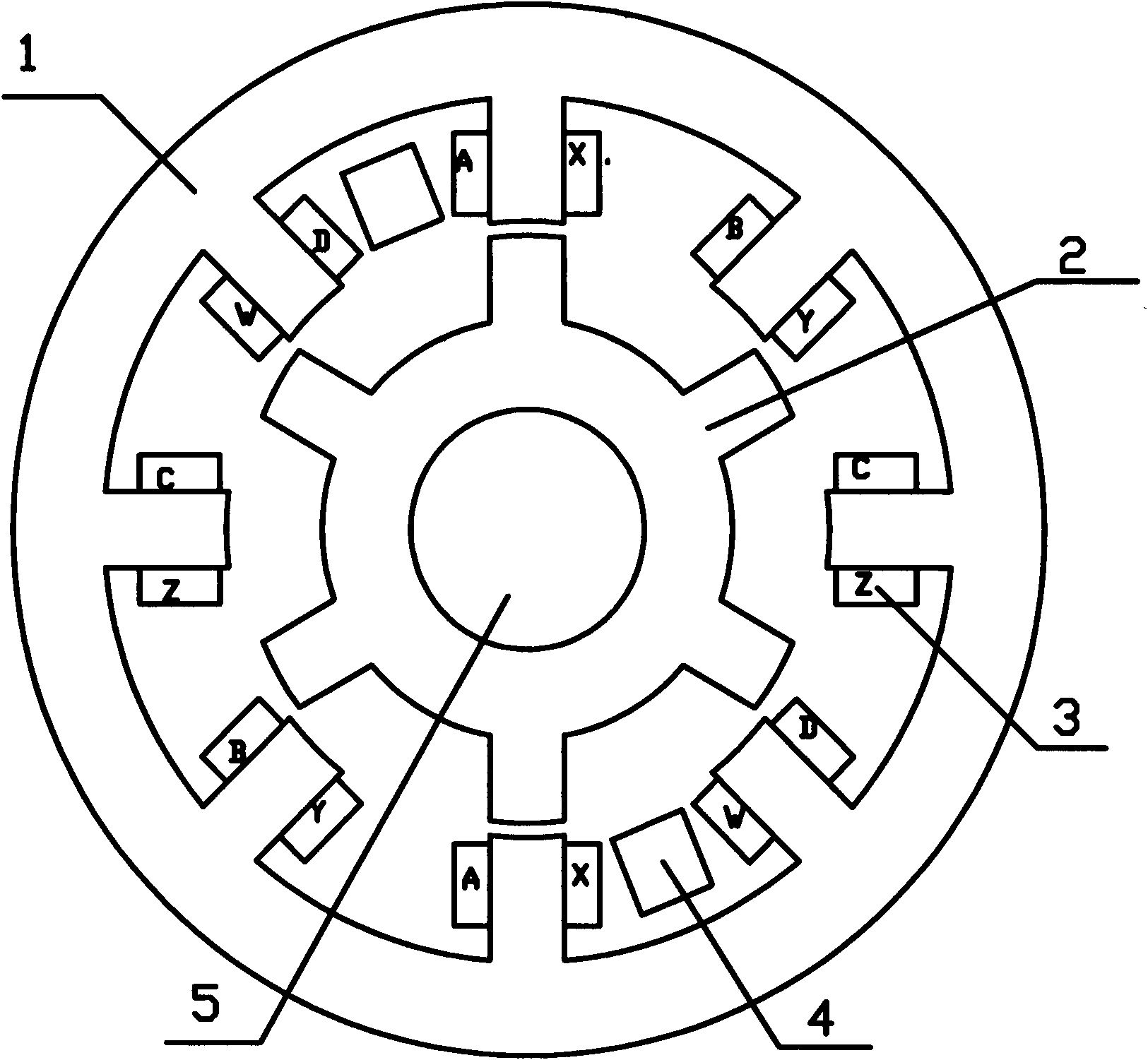 Four-phase doubly salient motor