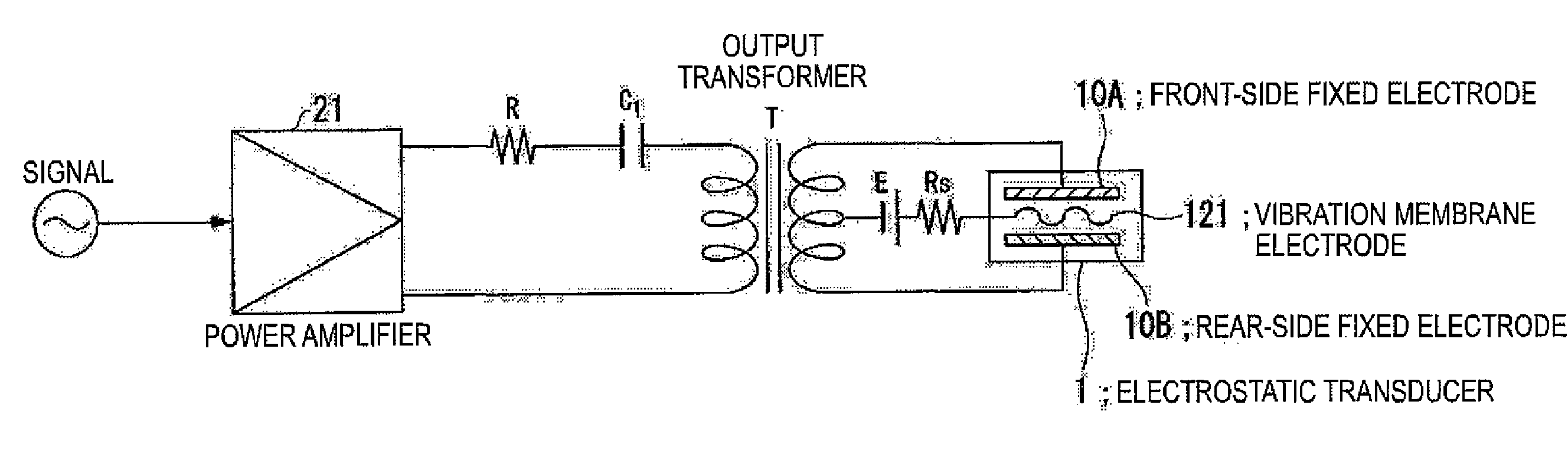 Electrostatic transducer, driving circuit of capacitive load, method for setting circuit constant, ultrasonic speaker, display device and directional acoustic system