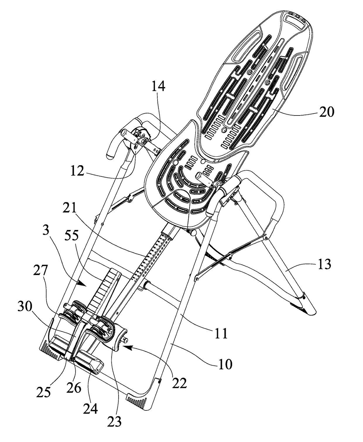 Tilting inversion exerciser having safety foot retaining device