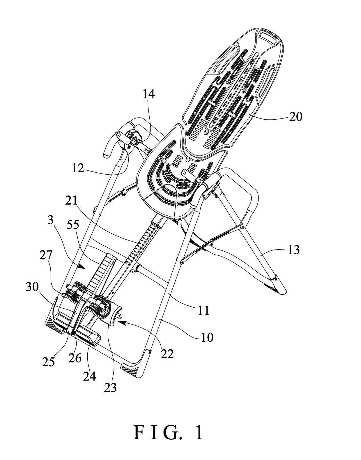 Tilting inversion exerciser having safety foot retaining device