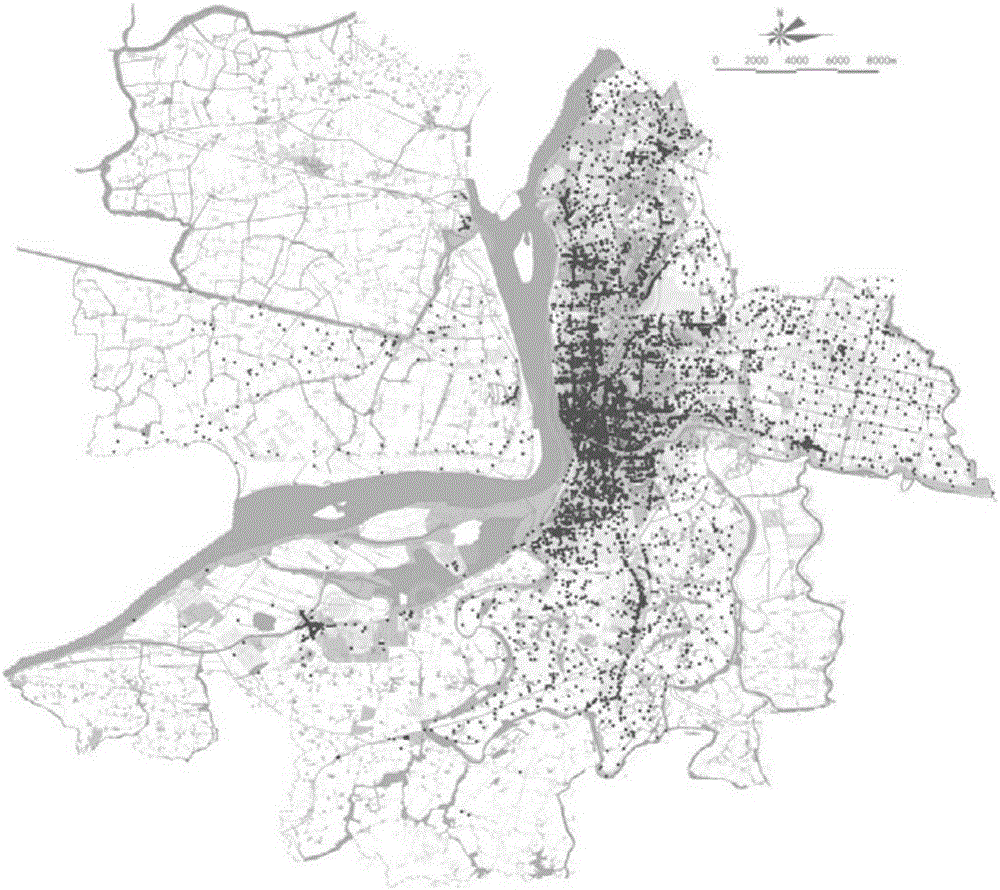 Method for generating urban space big data map on basis of POI commercial form data