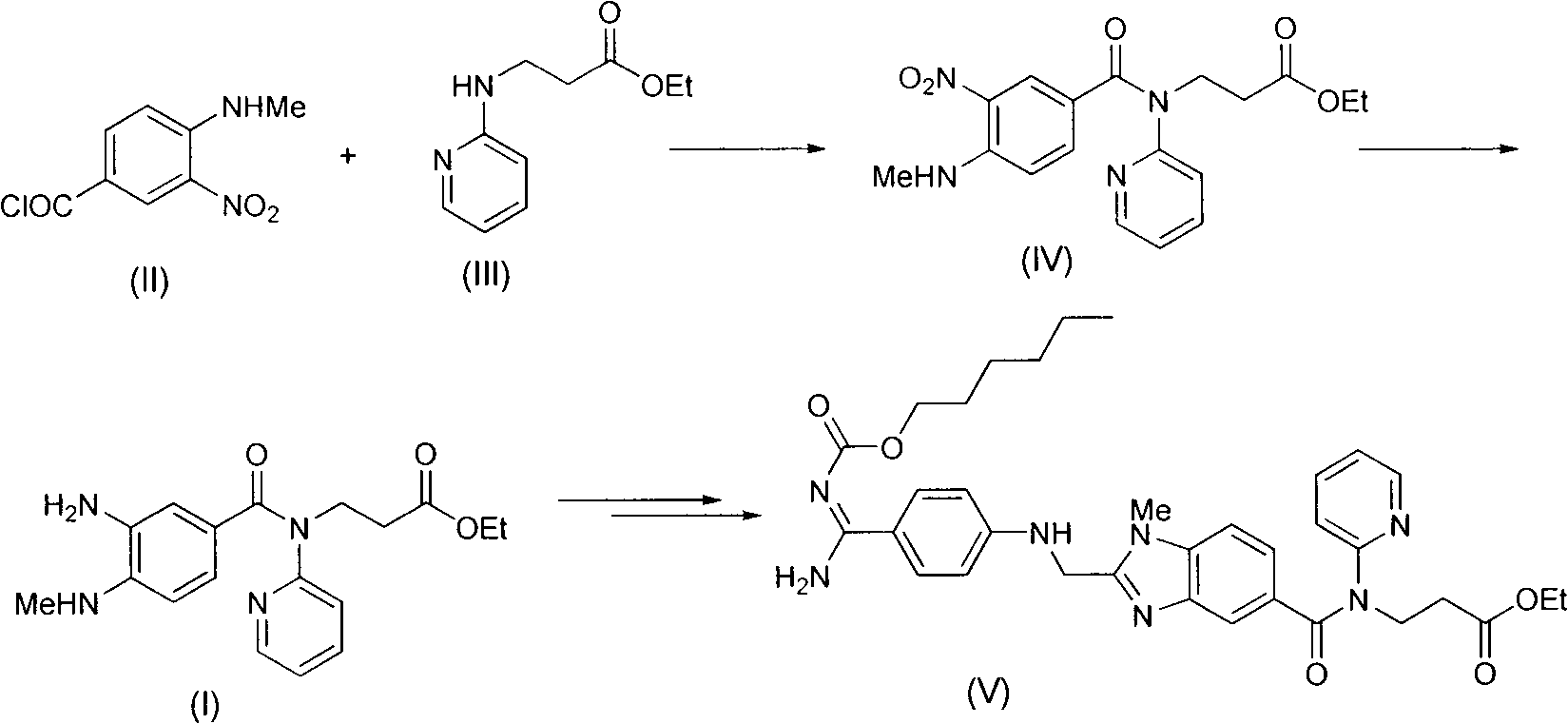 Preparation methods of 3-[N-(2-pyridyl)-3-amino-4-methylamino benzamido]-ethyl propionate
