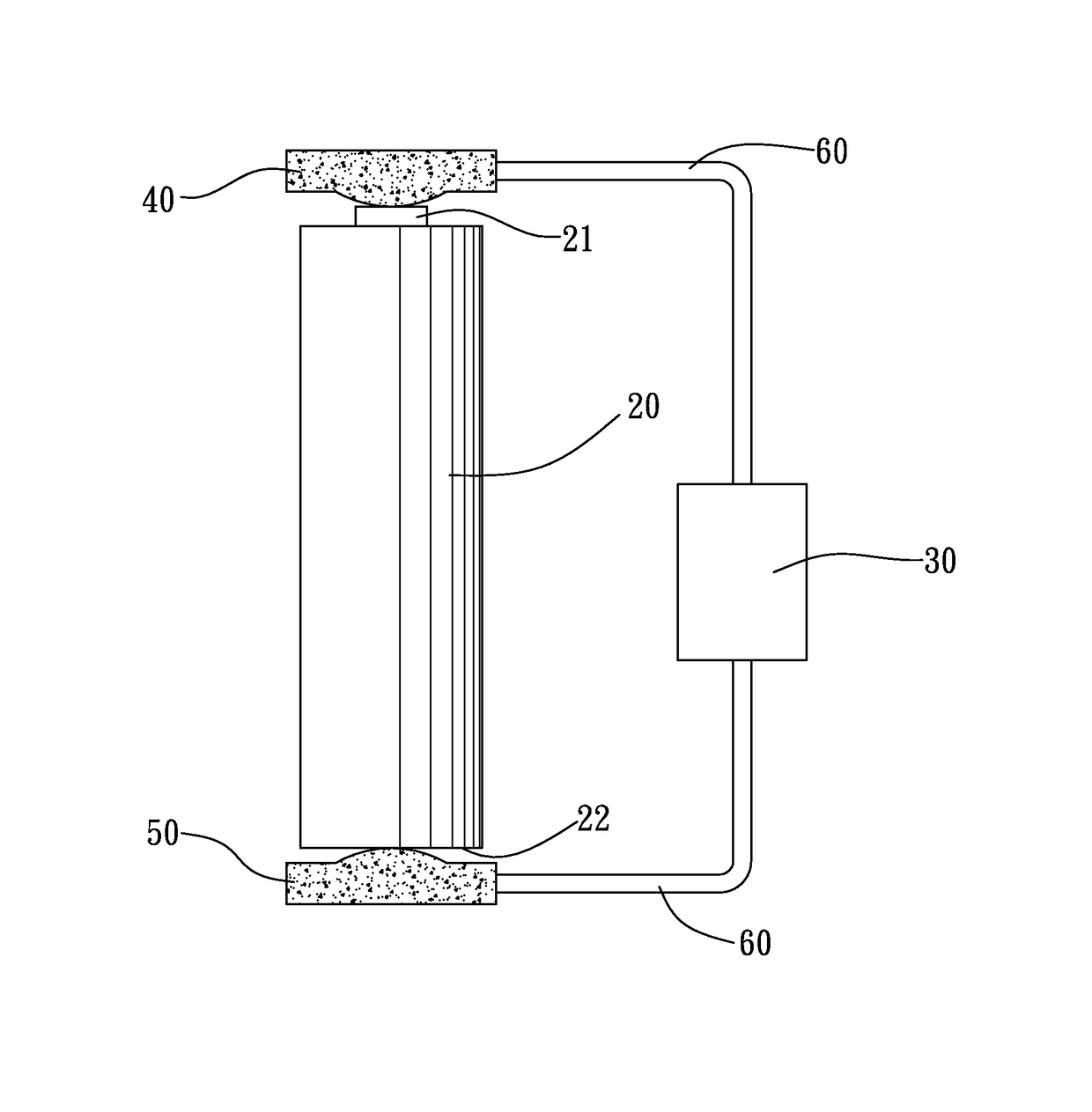 Connecting structure for exteriorly connecting a battery cell and a load circuit by using two connecting graphite blocks