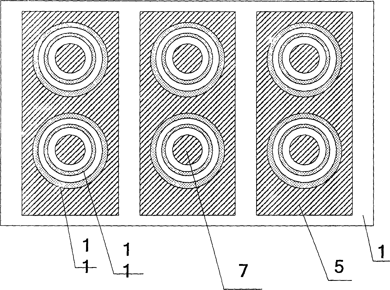 Multiple round annular cathode array emitting structural panel display device and its production technique