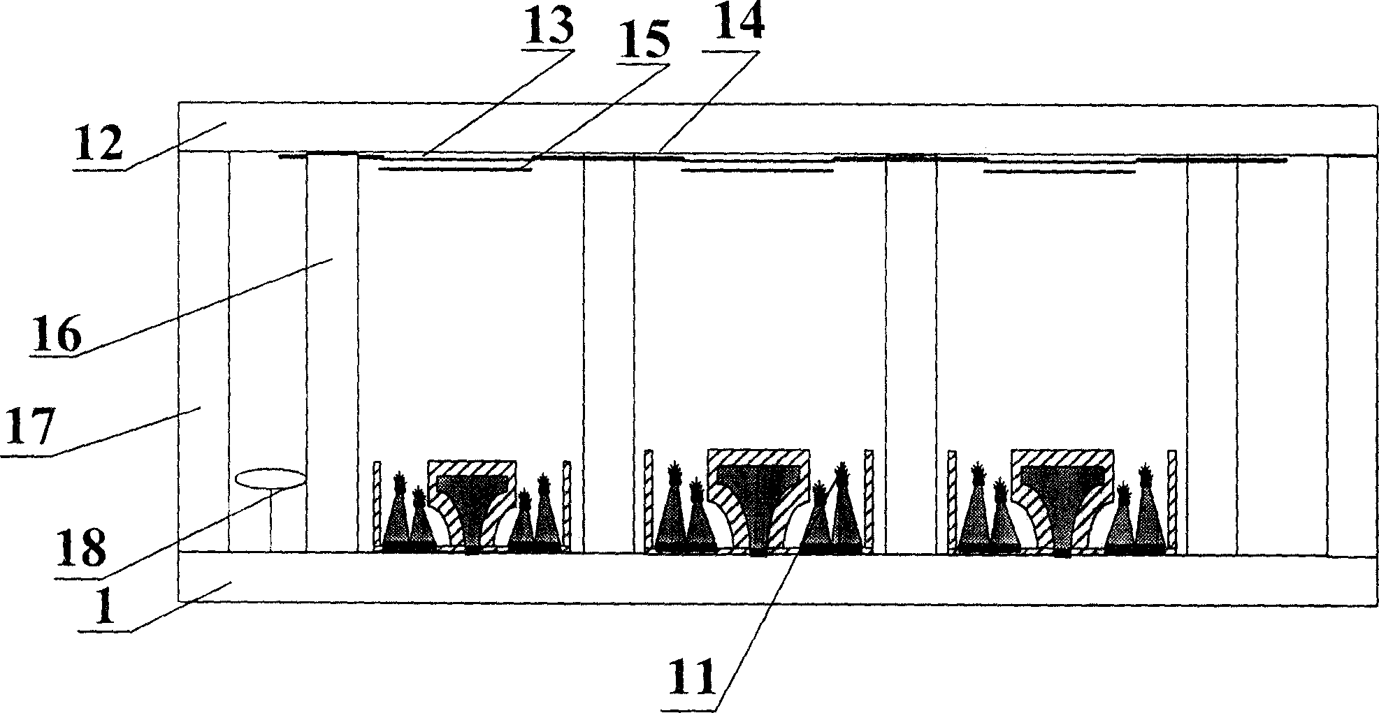 Multiple round annular cathode array emitting structural panel display device and its production technique