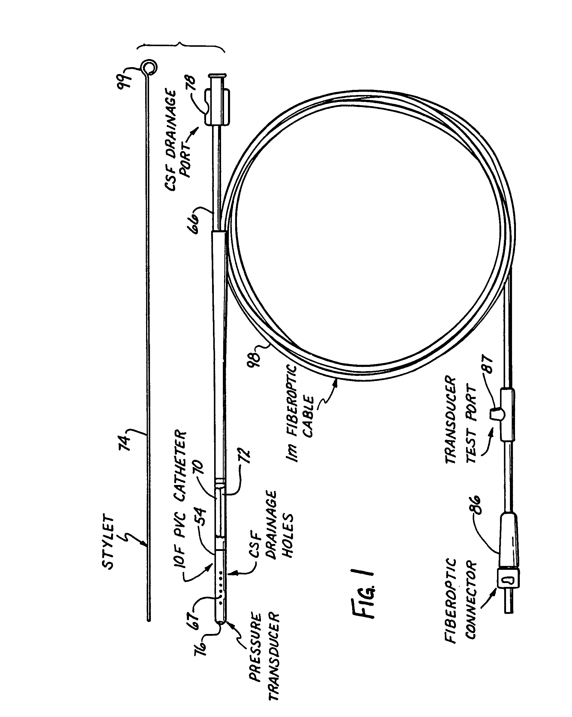 Intracranial pressure monitor and drainage catheter assembly