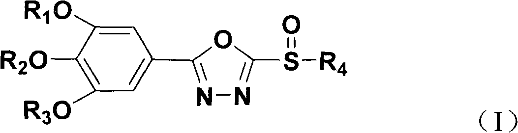 2-substituted sulfinyl-5-(3,4,5-trialkoxy phenyl)-1,3,4-oxadiazole derivatives as well as preparation method and uses thereof