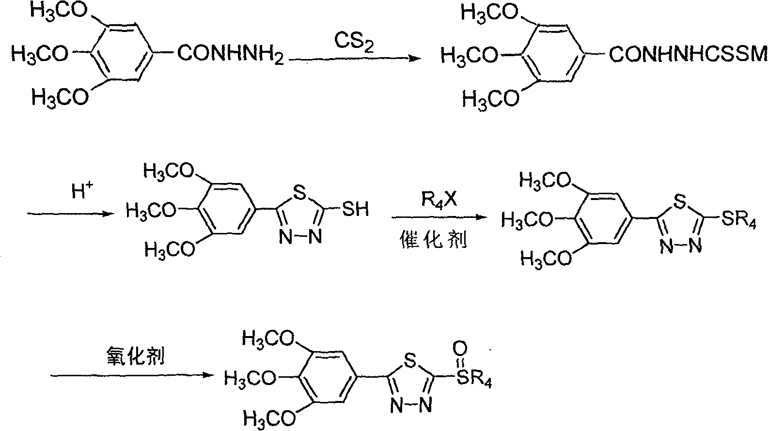 2-substituted sulfinyl-5-(3,4,5-trialkoxy phenyl)-1,3,4-oxadiazole derivatives as well as preparation method and uses thereof