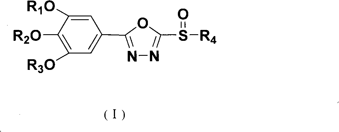 2-substituted sulfinyl-5-(3,4,5-trialkoxy phenyl)-1,3,4-oxadiazole derivatives as well as preparation method and uses thereof