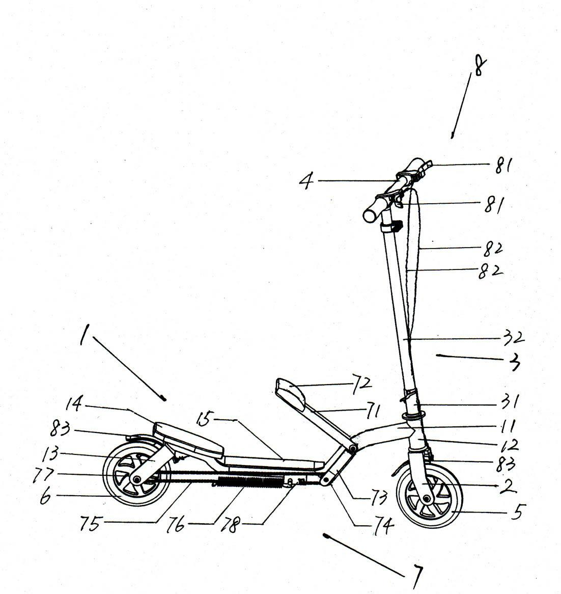 Folded movable-pulley driving type scooter