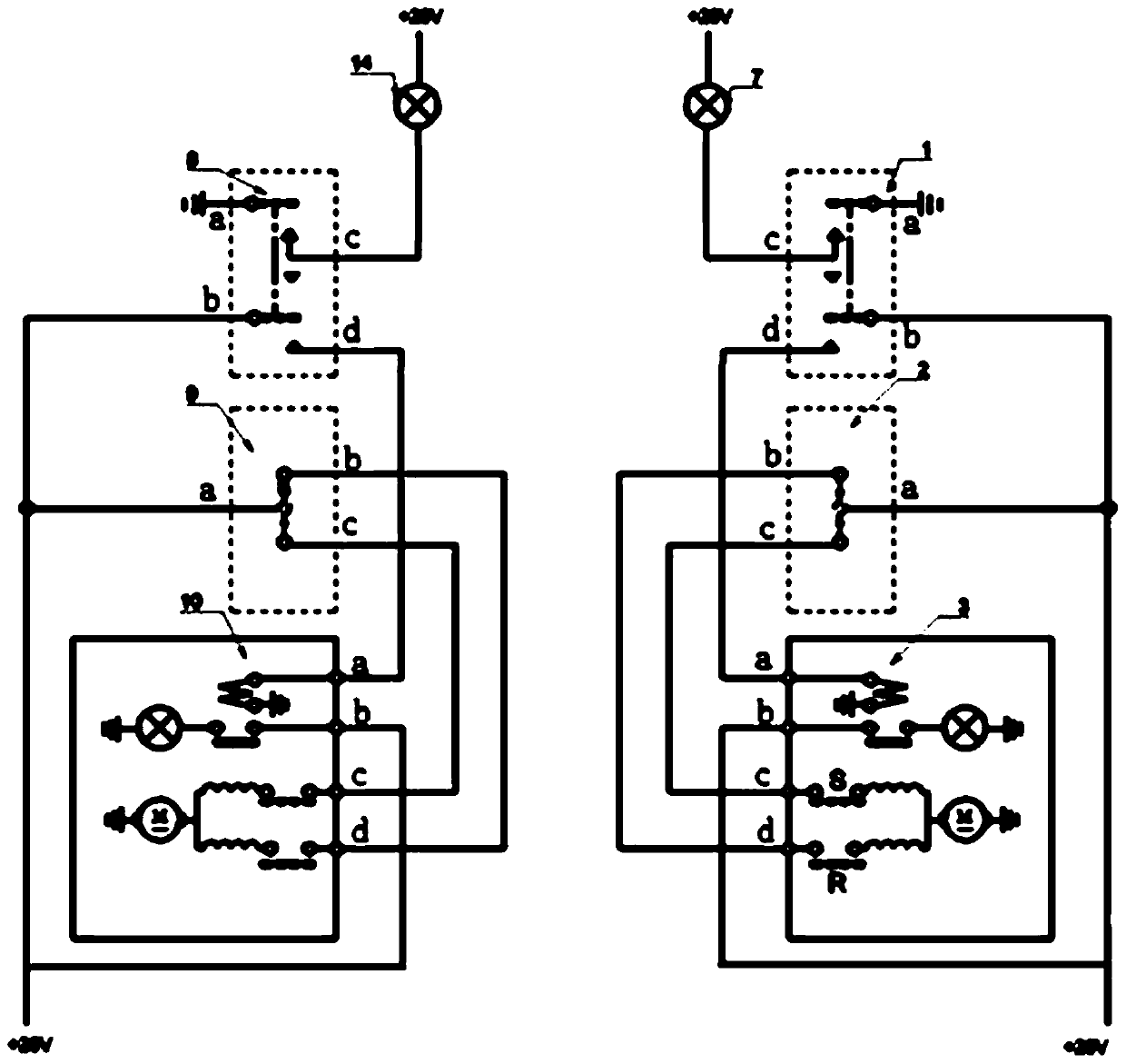 A switching control circuit for aircraft landing lights