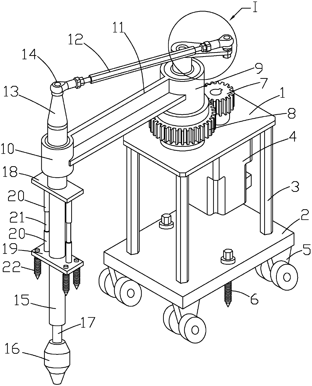 Rotary drilling device and construction method for drilling pretreatment of cast-in-place piles in sandy soil foundation