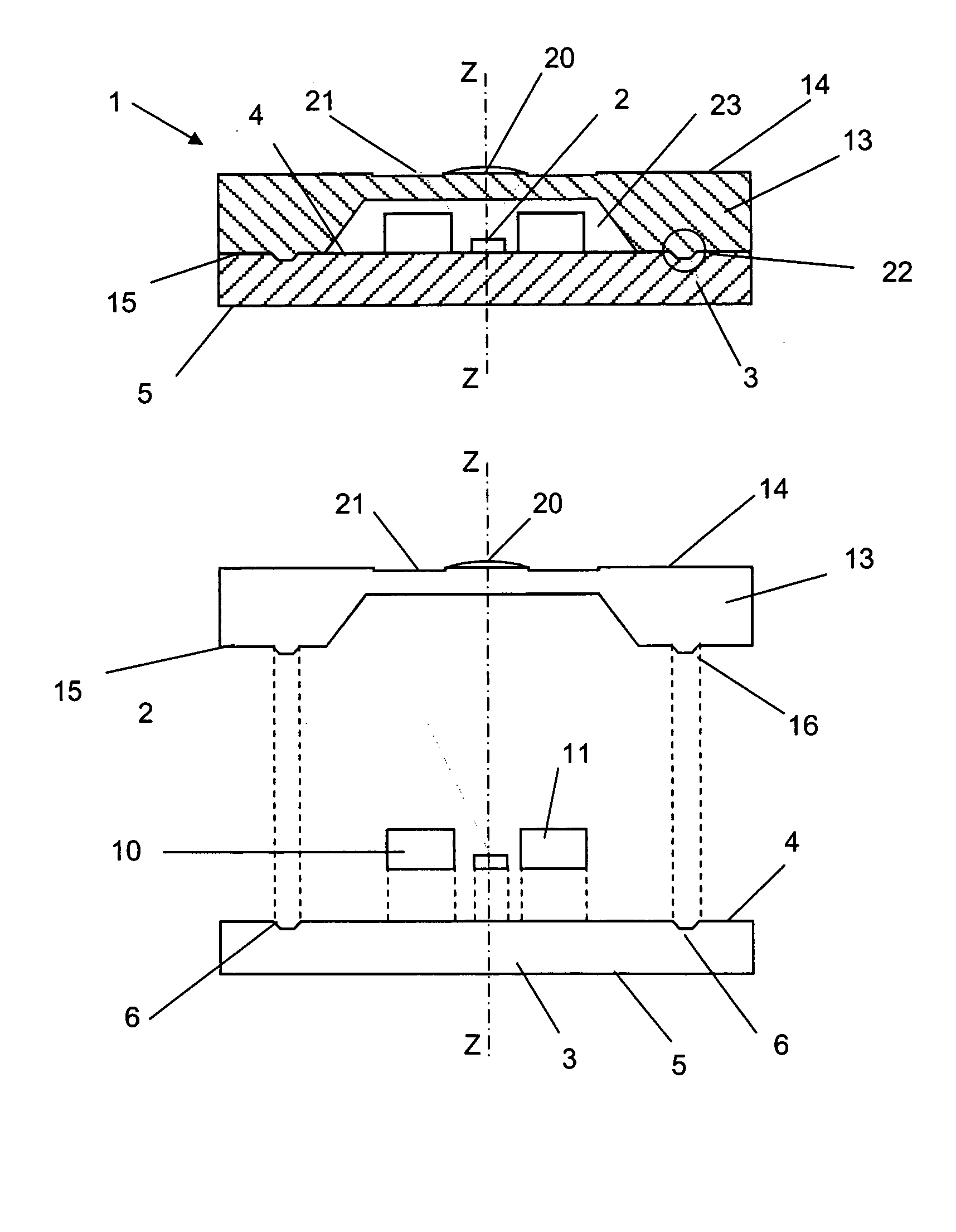 Package for housing at least an electro-optic active element, electro-optic and assembling method