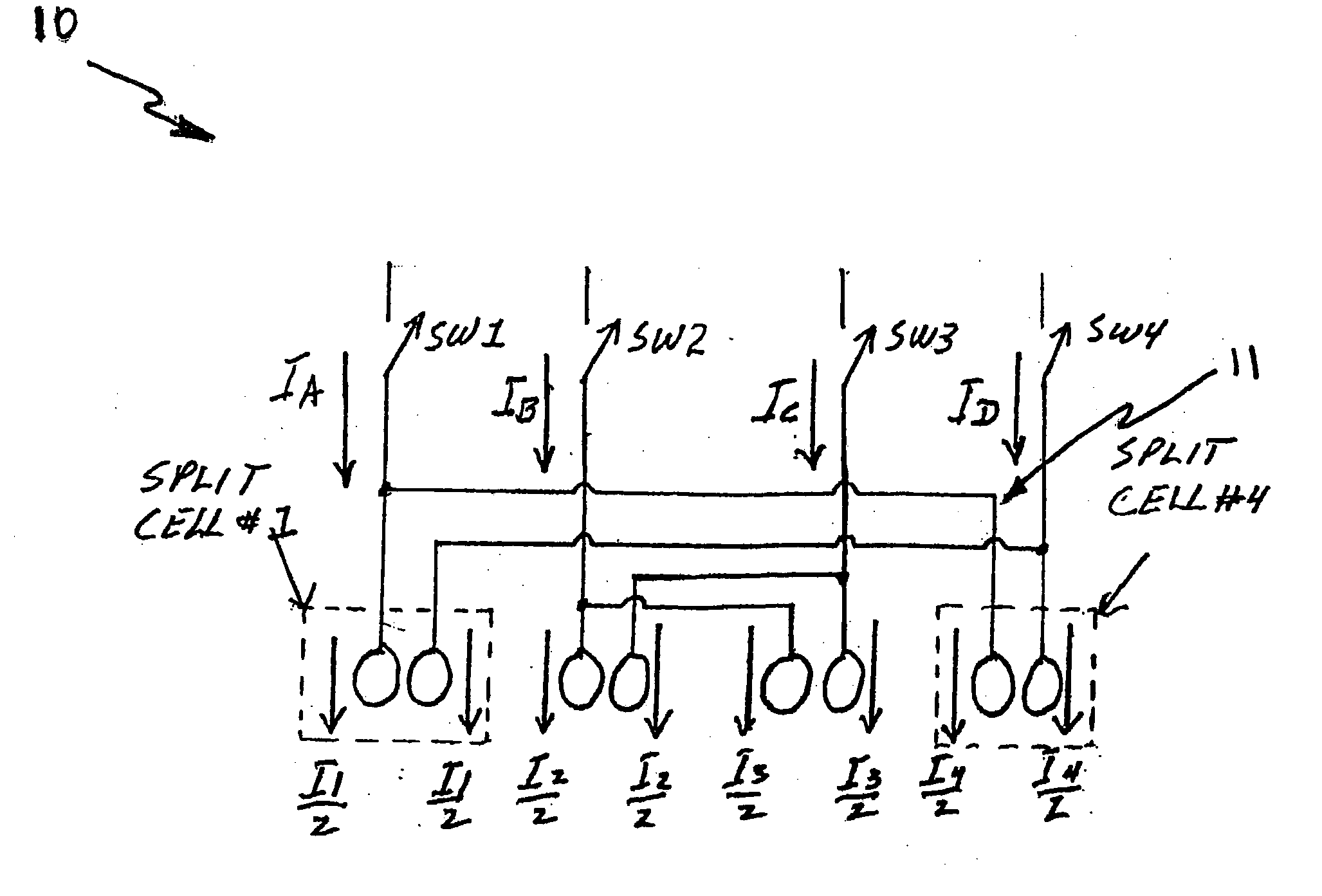 Split cell bowtie digital to analog converter and method