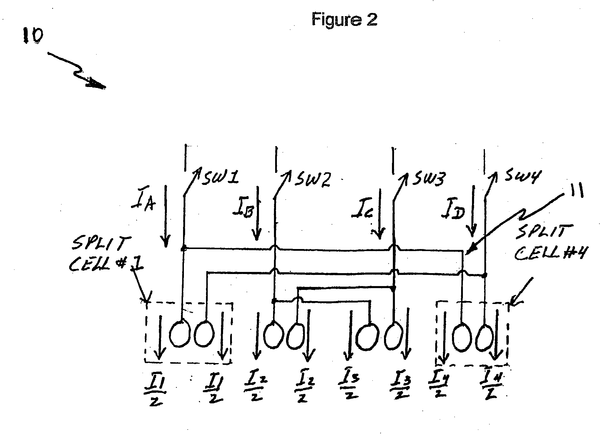 Split cell bowtie digital to analog converter and method