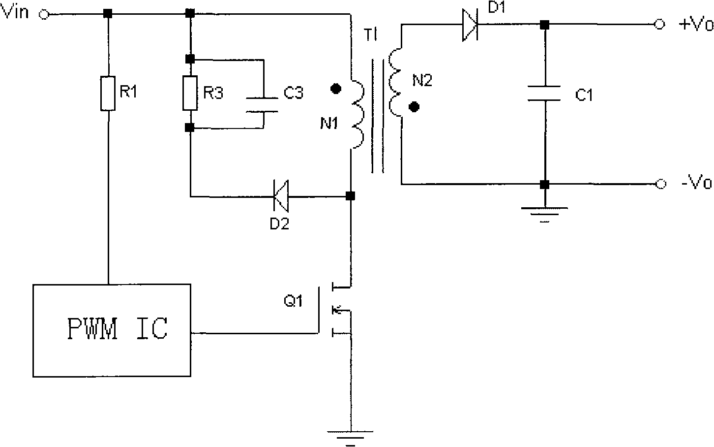 Source electrode driven inverse-excitation converting circuit