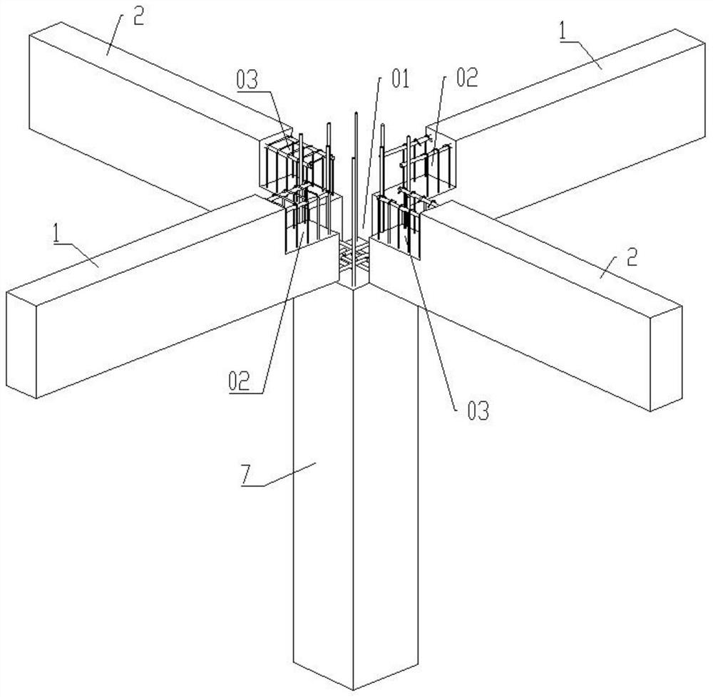 Local superposed beam and prefabricated column node steel bar staggered ...