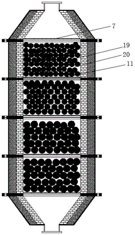 Split single-tank solid stacked bed heat storage system