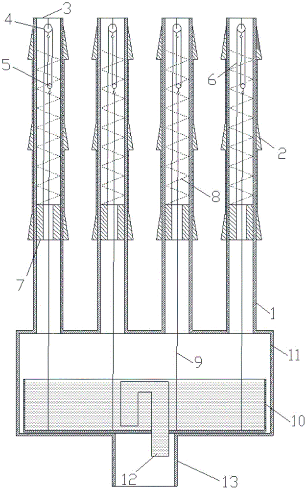 Liquid removing device used outside water cooling type vertical condenser pipes