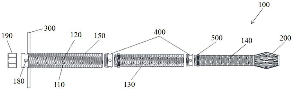 Expanding anchor head, telescopic spiral grouting anchor rod and construction method