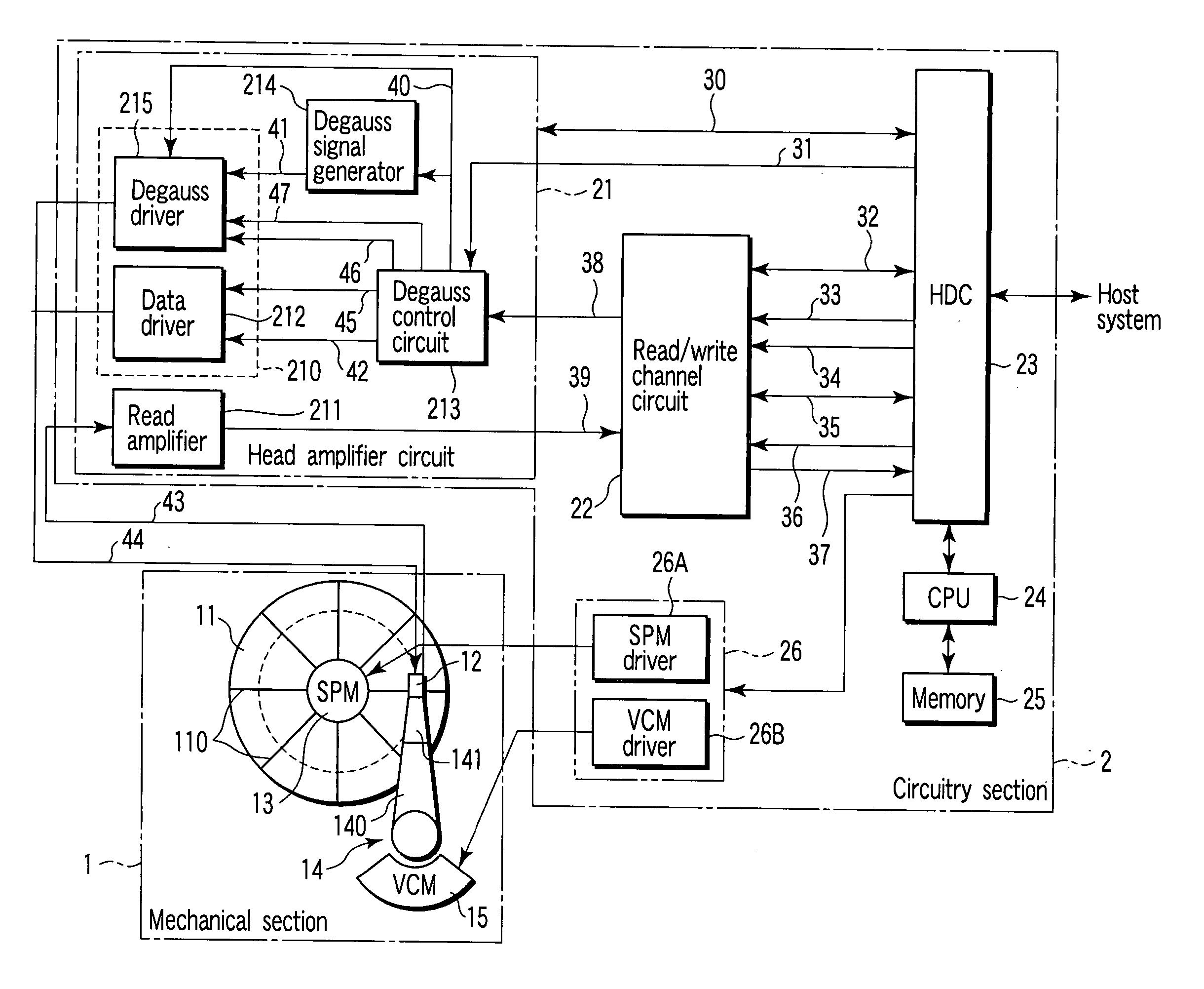 Head amplifier circuit with function for degaussing residual magnetism of recording head