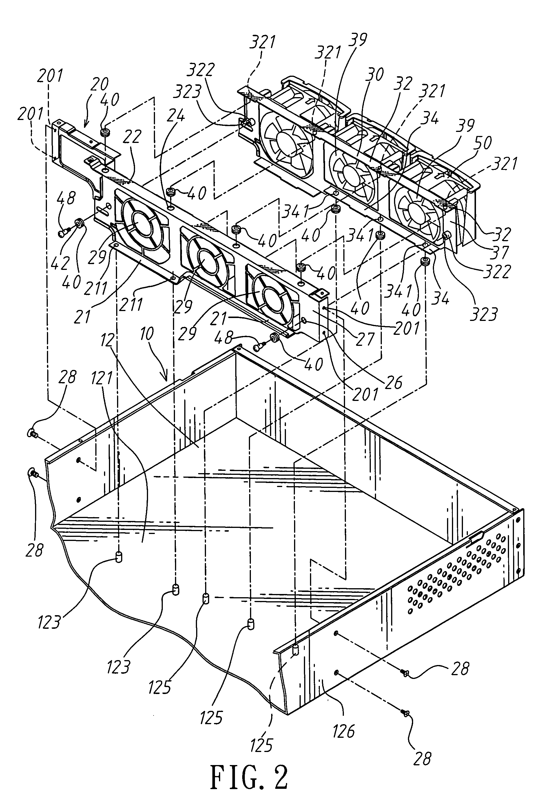 Computer housing shock absorber device for a vibration source frame