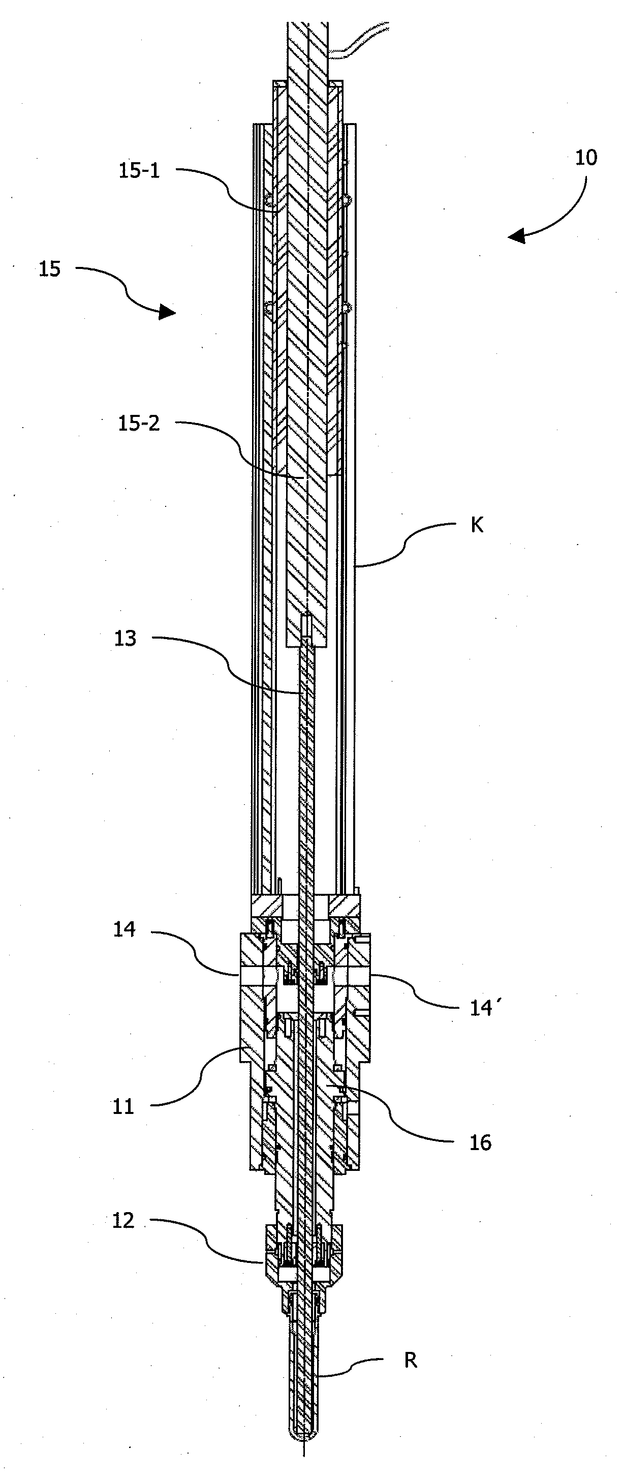 Devices and method for draw blow moulding a container and the corresponding use