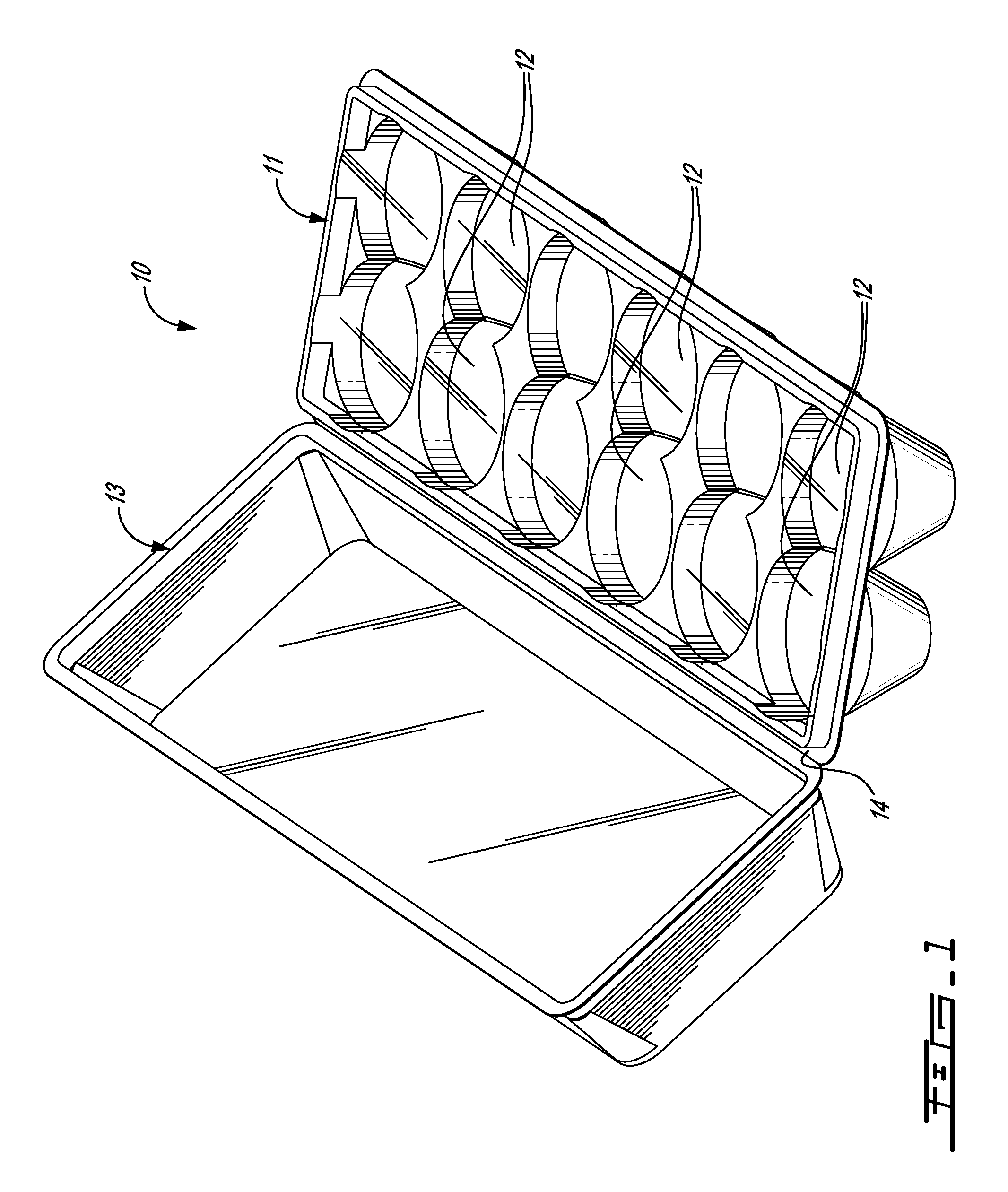 Stacking configuration for container for frangible items