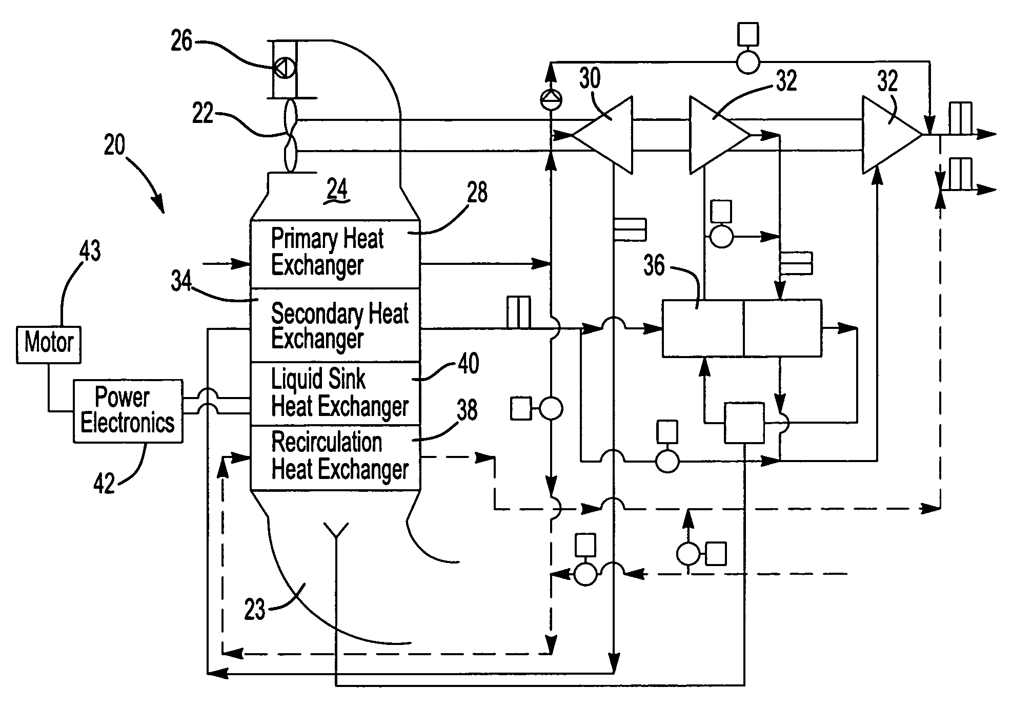 Cabin air conditioning system with liquid cooling for power electronics