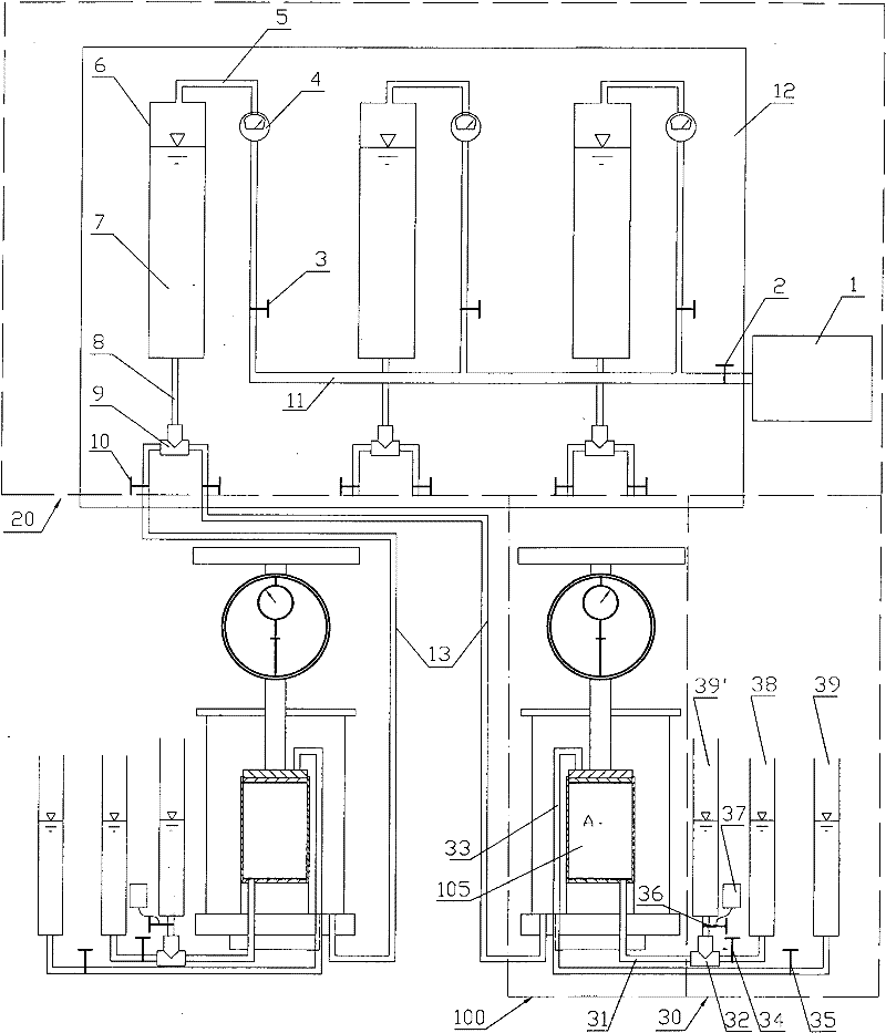 Triaxial shear test system of soil sample and drainage consolidation method thereof