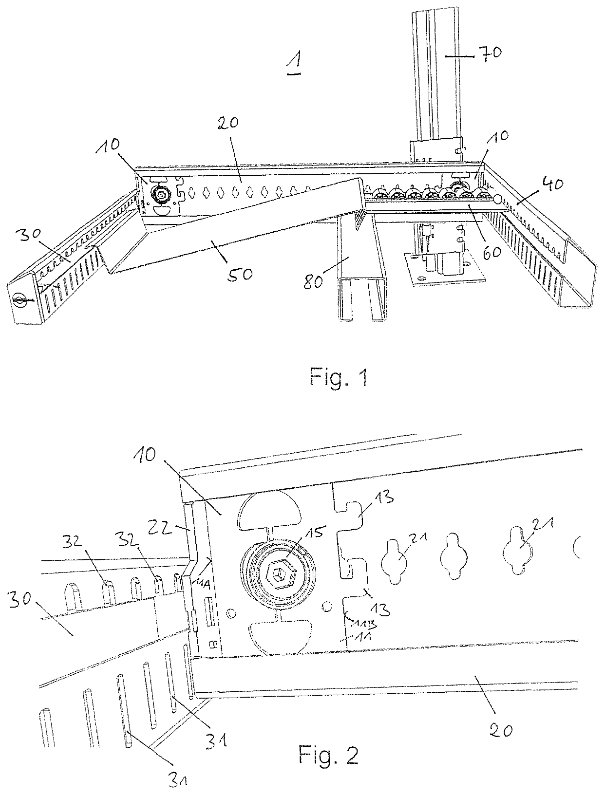 Mounting device and method for connecting two support beams