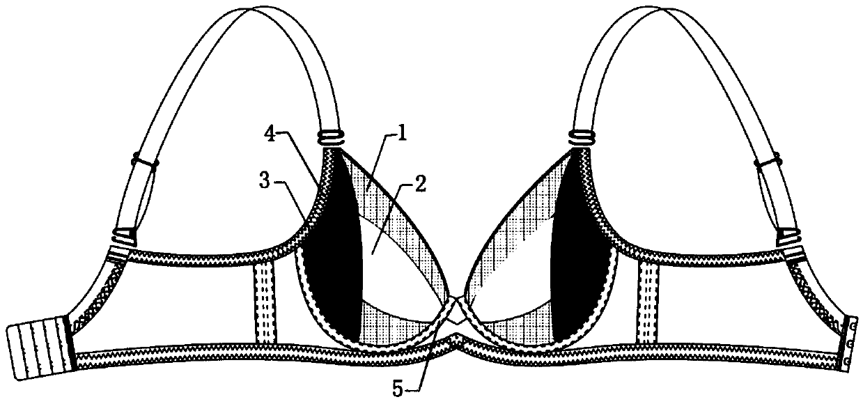 Elastic bra with crescent-shaped linings