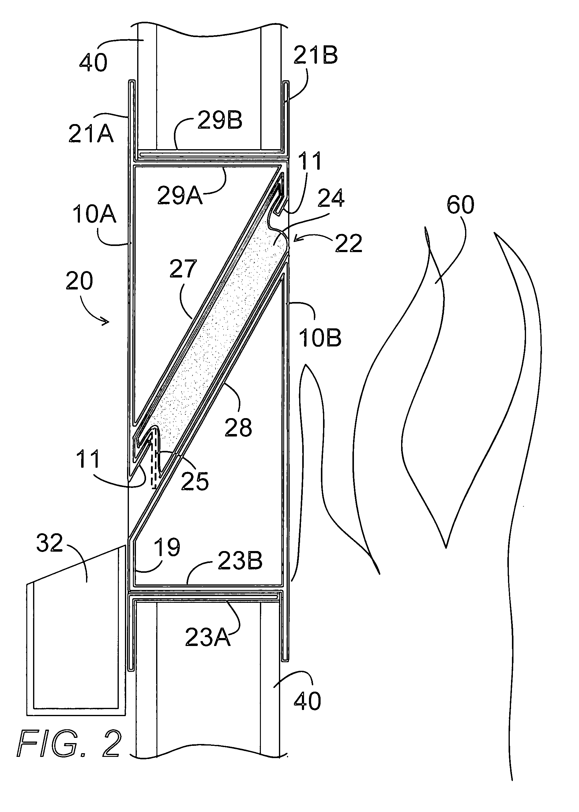 Adjustable size intumescent lined wall passthrough slot