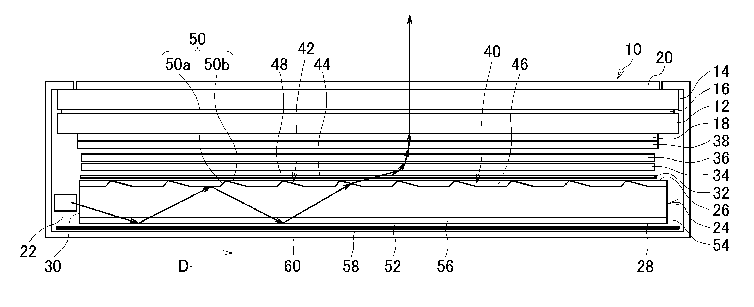 Display device with light guide plate having irregularities on front light exit surface