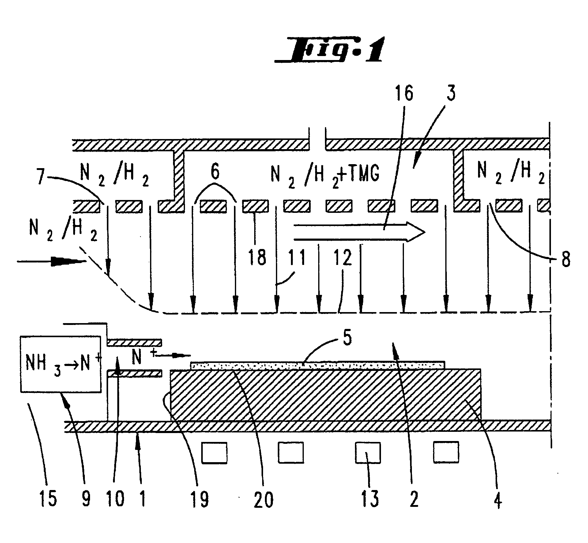 Process and apparatus for depositing semiconductor layers using two process gases, one of which is preconditioned