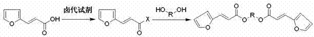 Mono-pentose or hexose-(E)-3-(furan-2-yl) acrylic acid diester compound and preparation method and use thereof