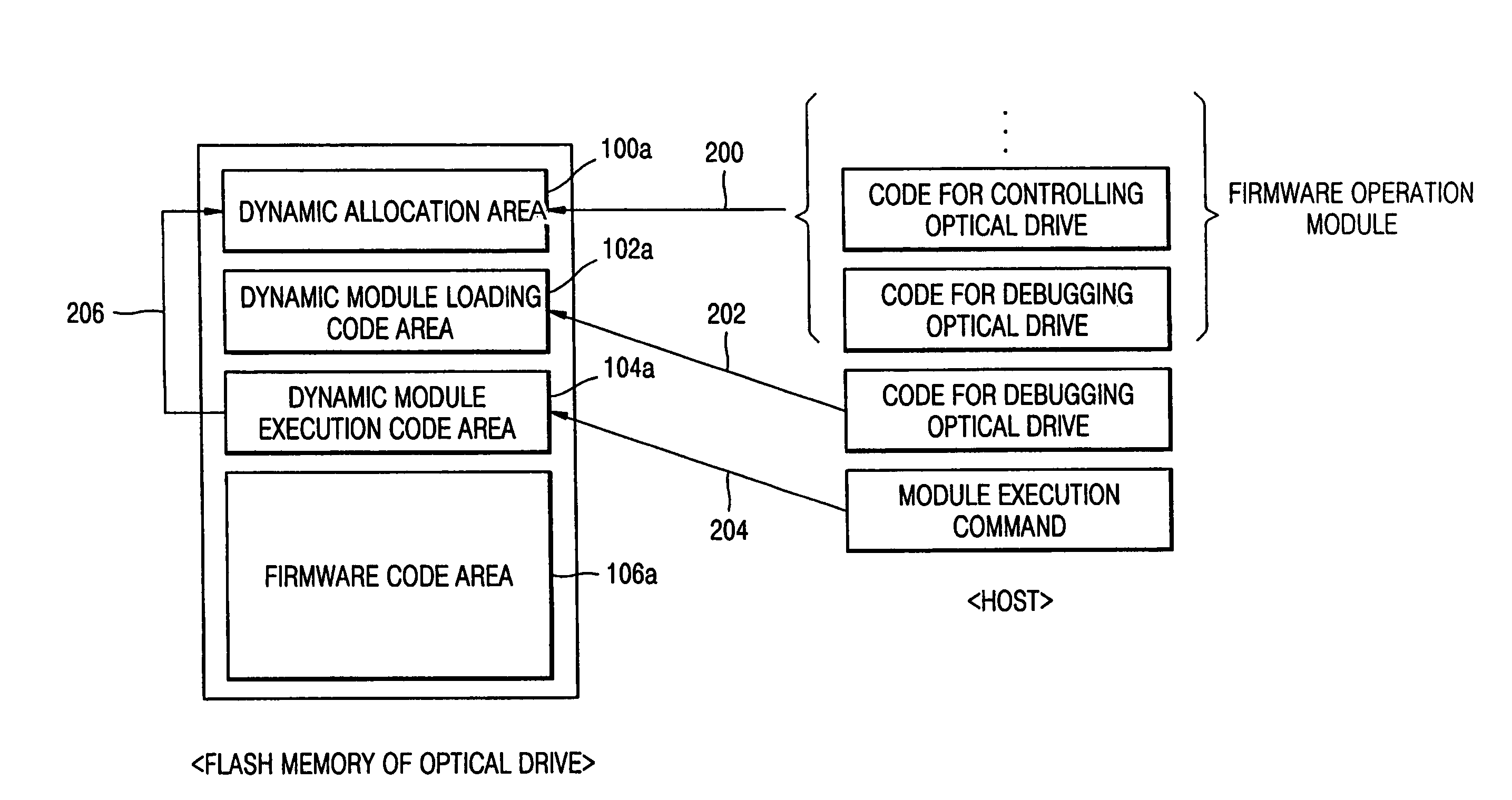 Flash memory and method of dynamically loading firmware operation module in optical drive