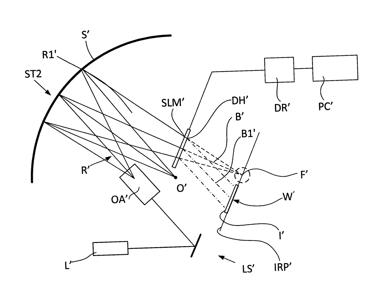 System and method for generating a lithographic image with the use of a digital hologram and a reflective concave in curvilinear surface