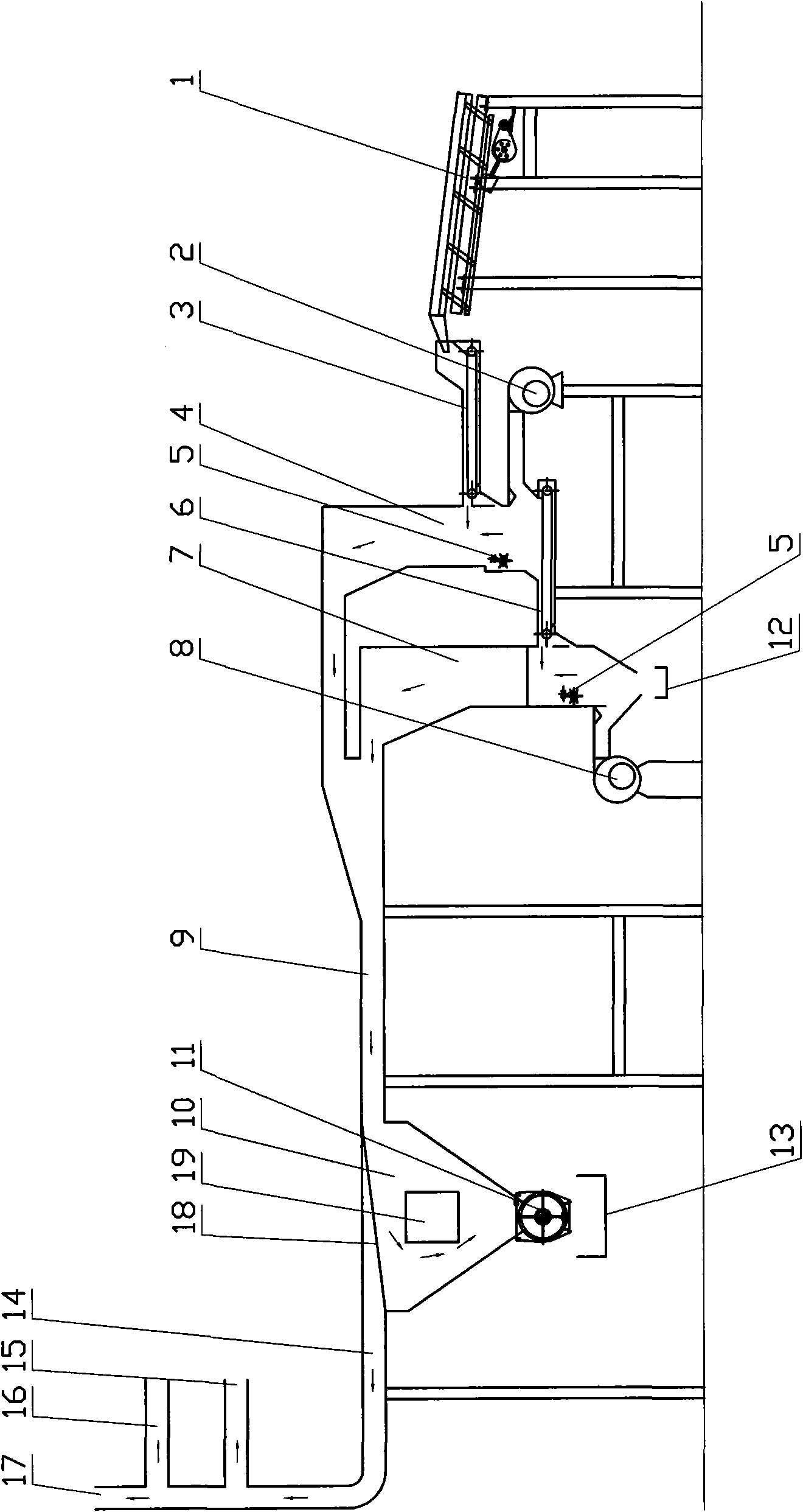 Multistage pneumatic separation device for eliminating stems from tobacco shreds