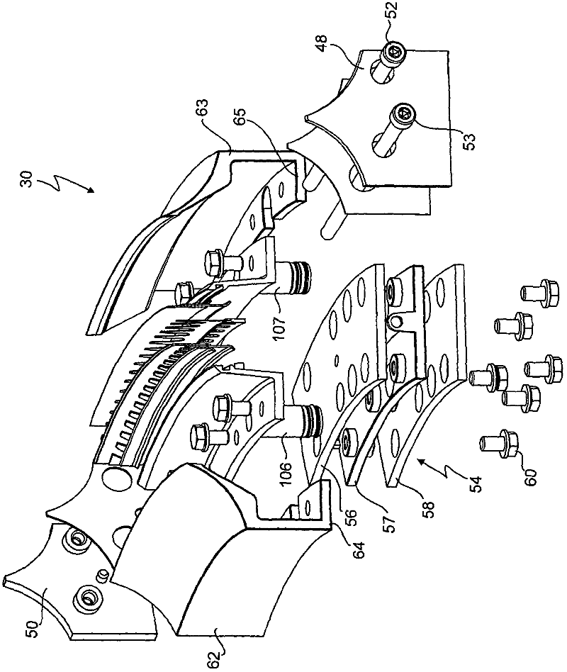 Equipment with slot nozzles for vertical jets for the treatment of granular materials