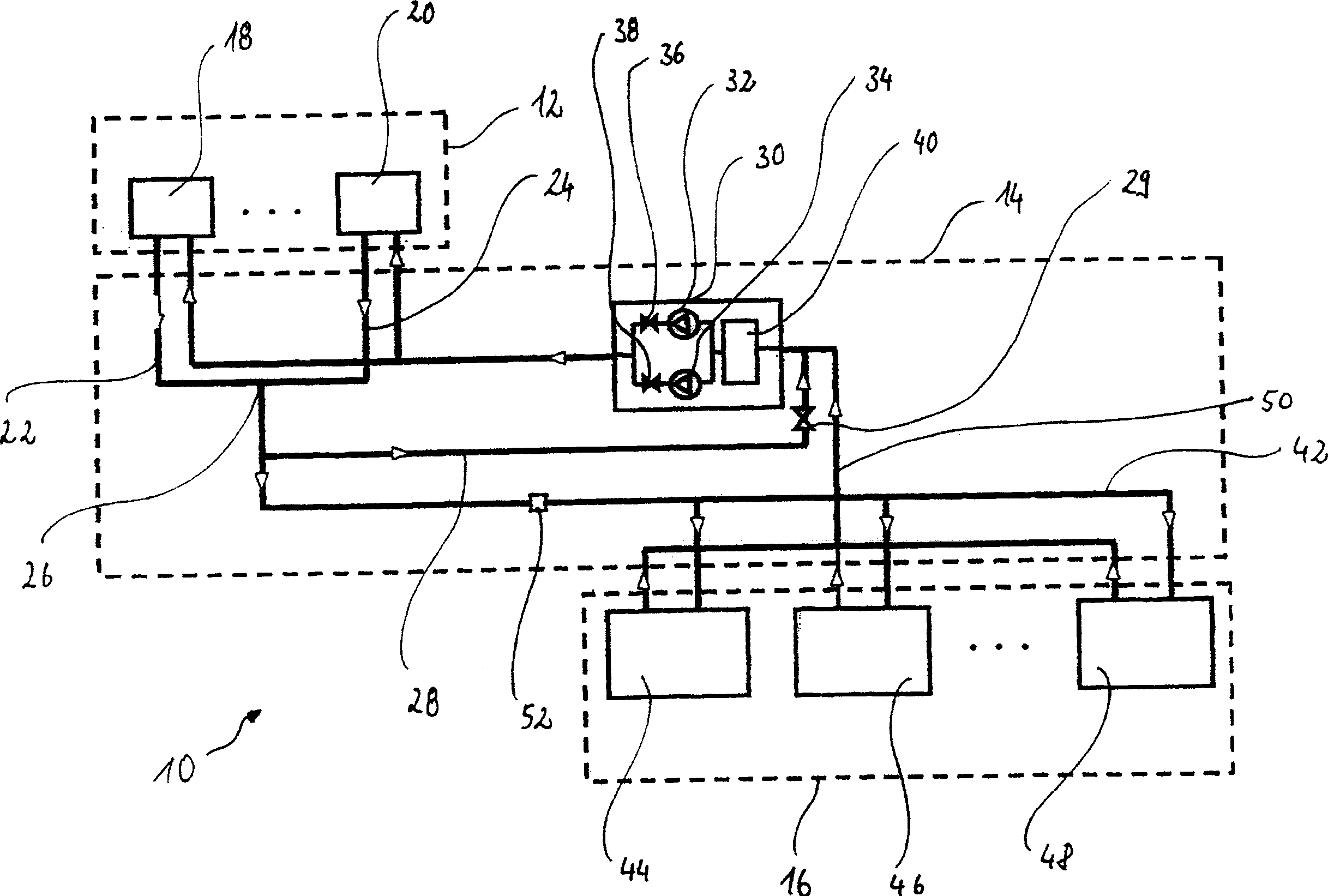 Cooling system for the cooling of heat-producing devices in an aircraft