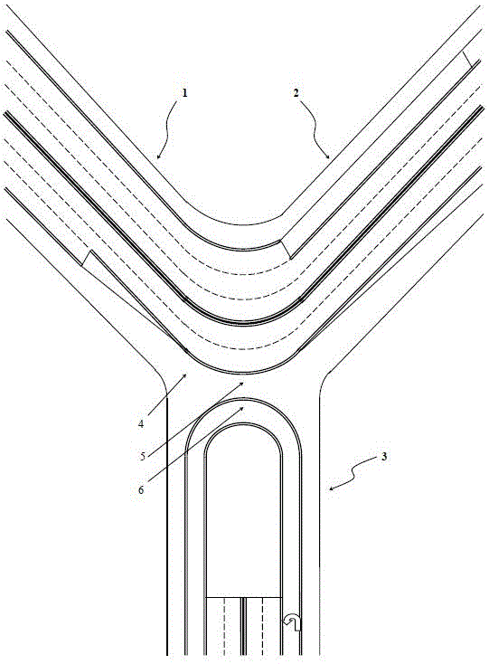 Barrier-free completely intercommunicating overpass system for Y-shaped fork