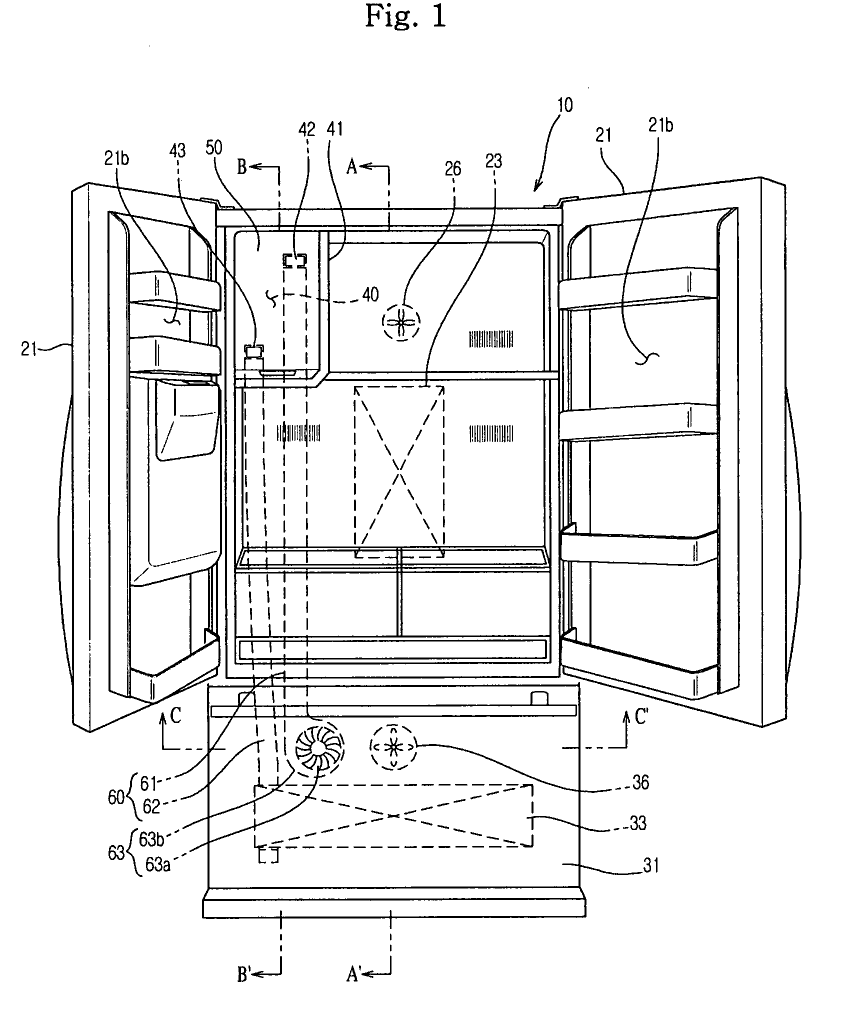 Refrigerator with icemaker compartment having an improved air flow